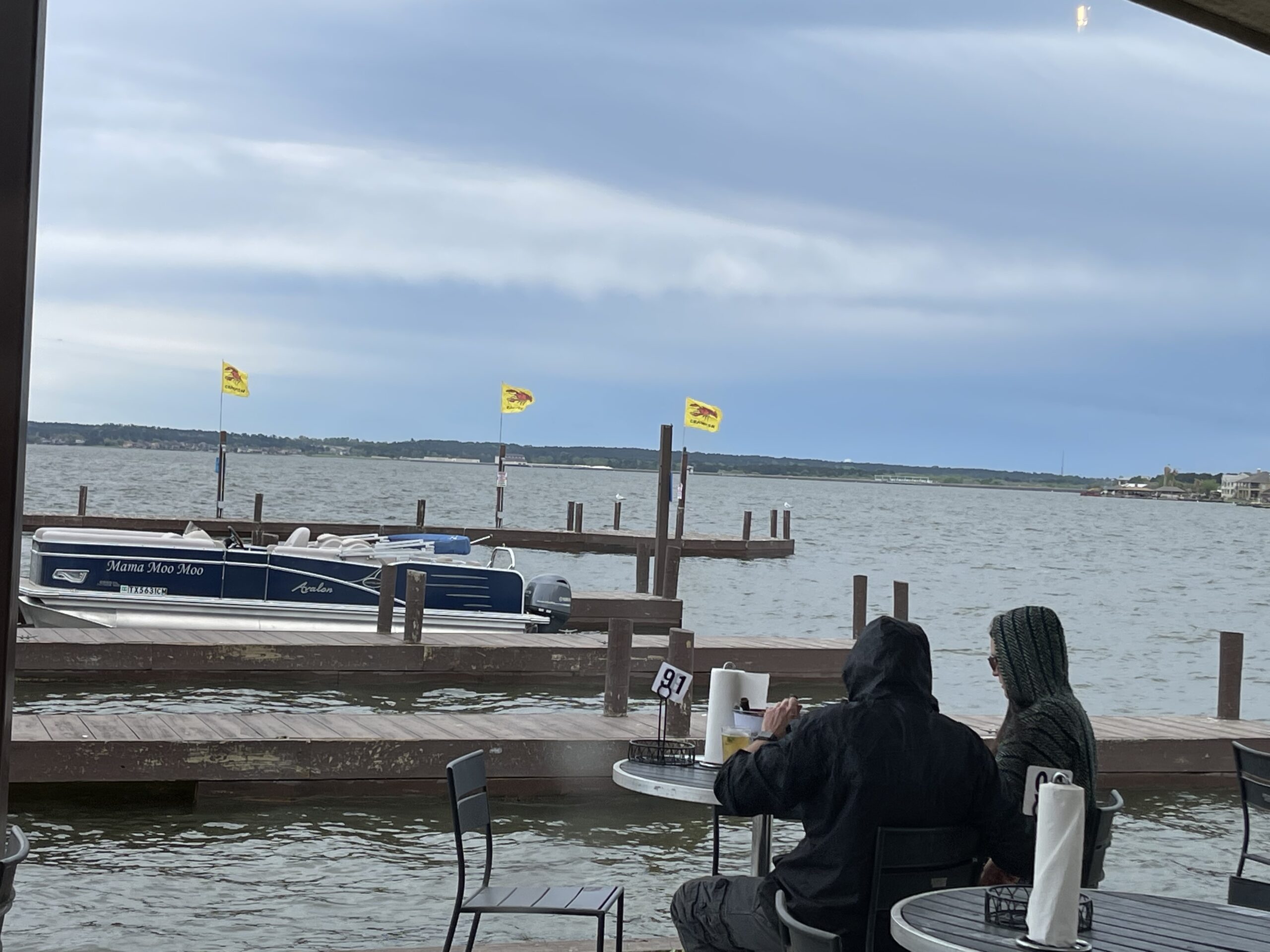 Waterfront dining overlooking the boat docks on Lake Conroe, Texas