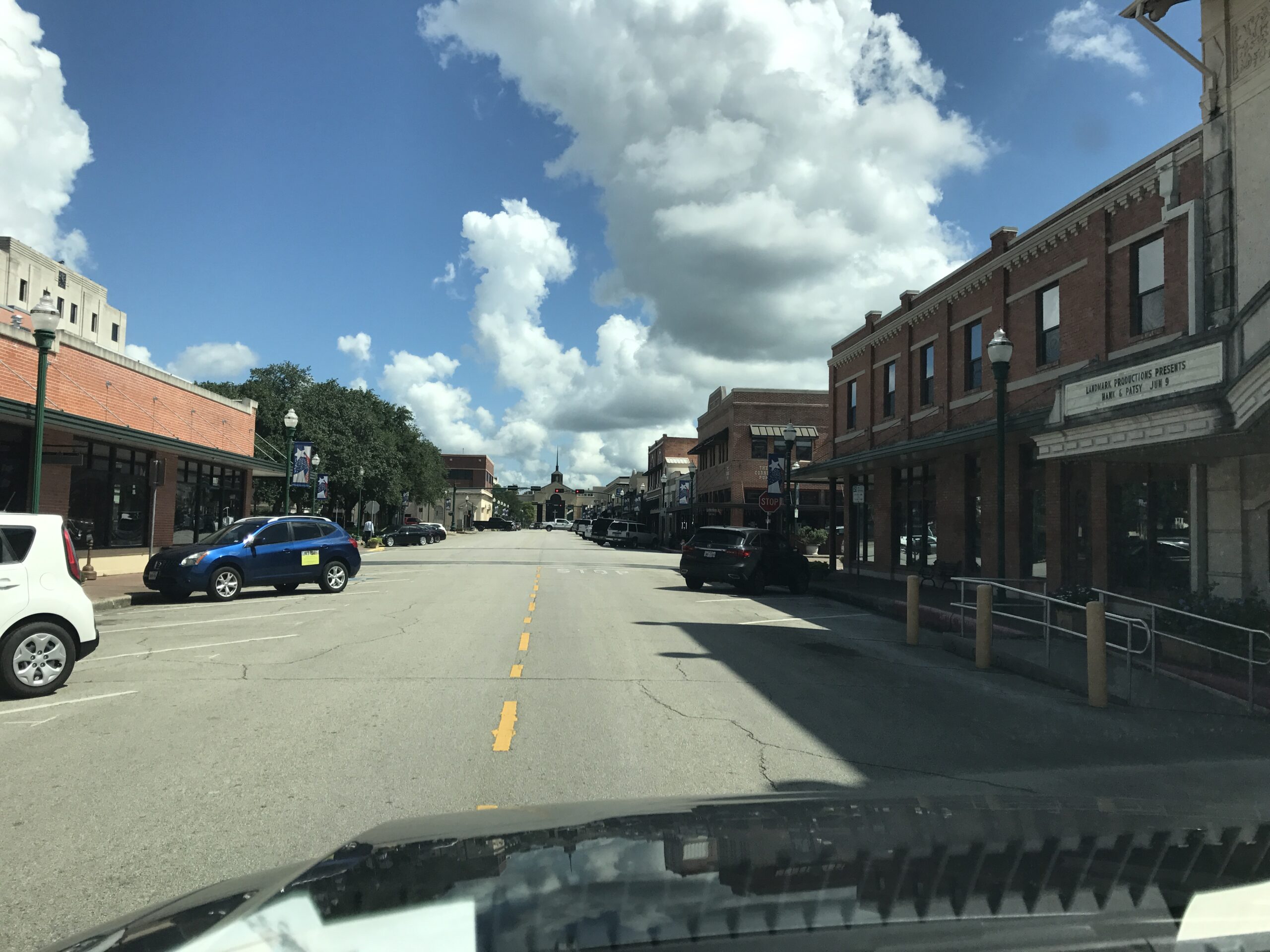 Main street of downtown Conroe, Texas with its historic storefronts