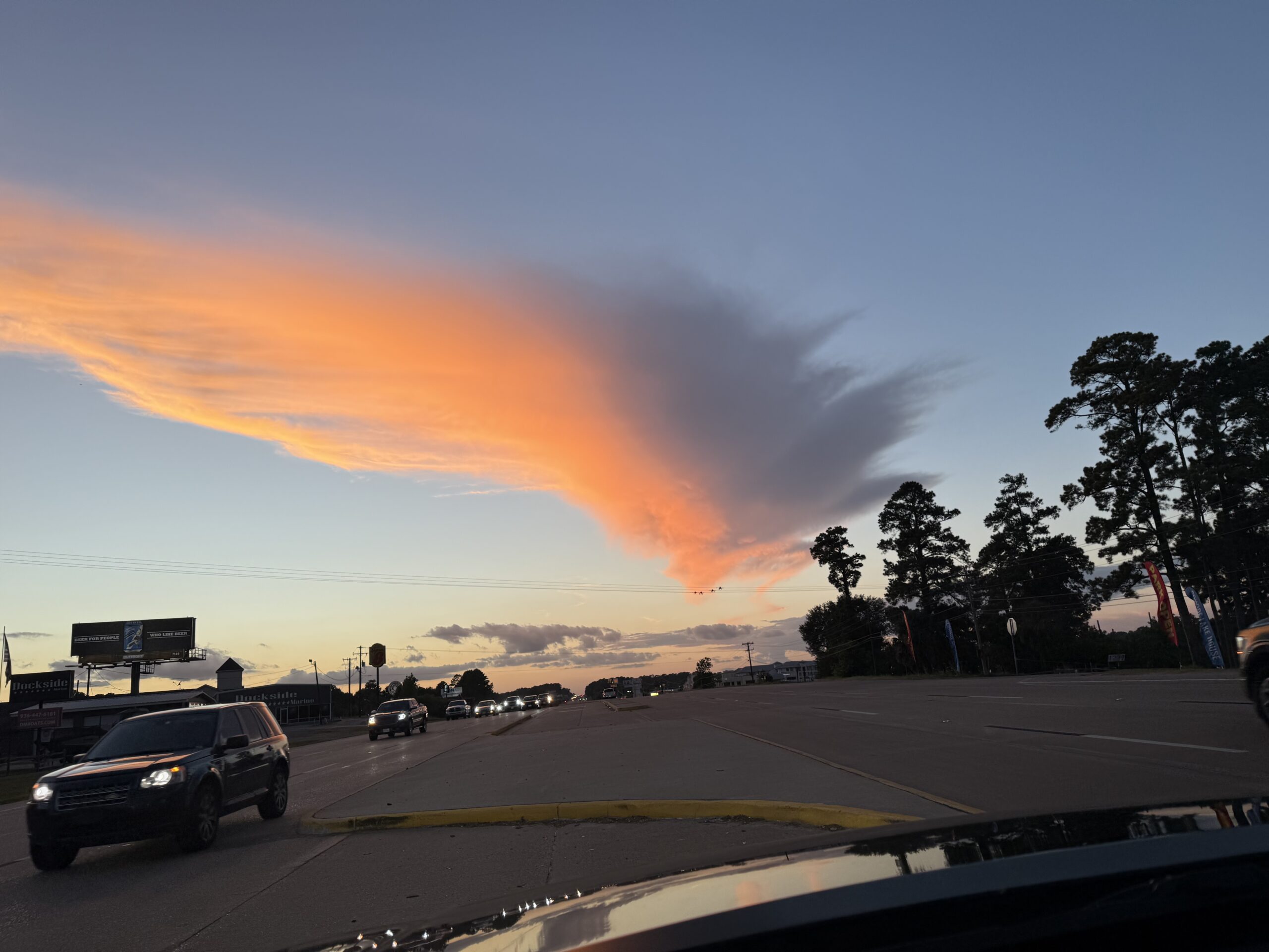 Texas highway at sunset north of Houston