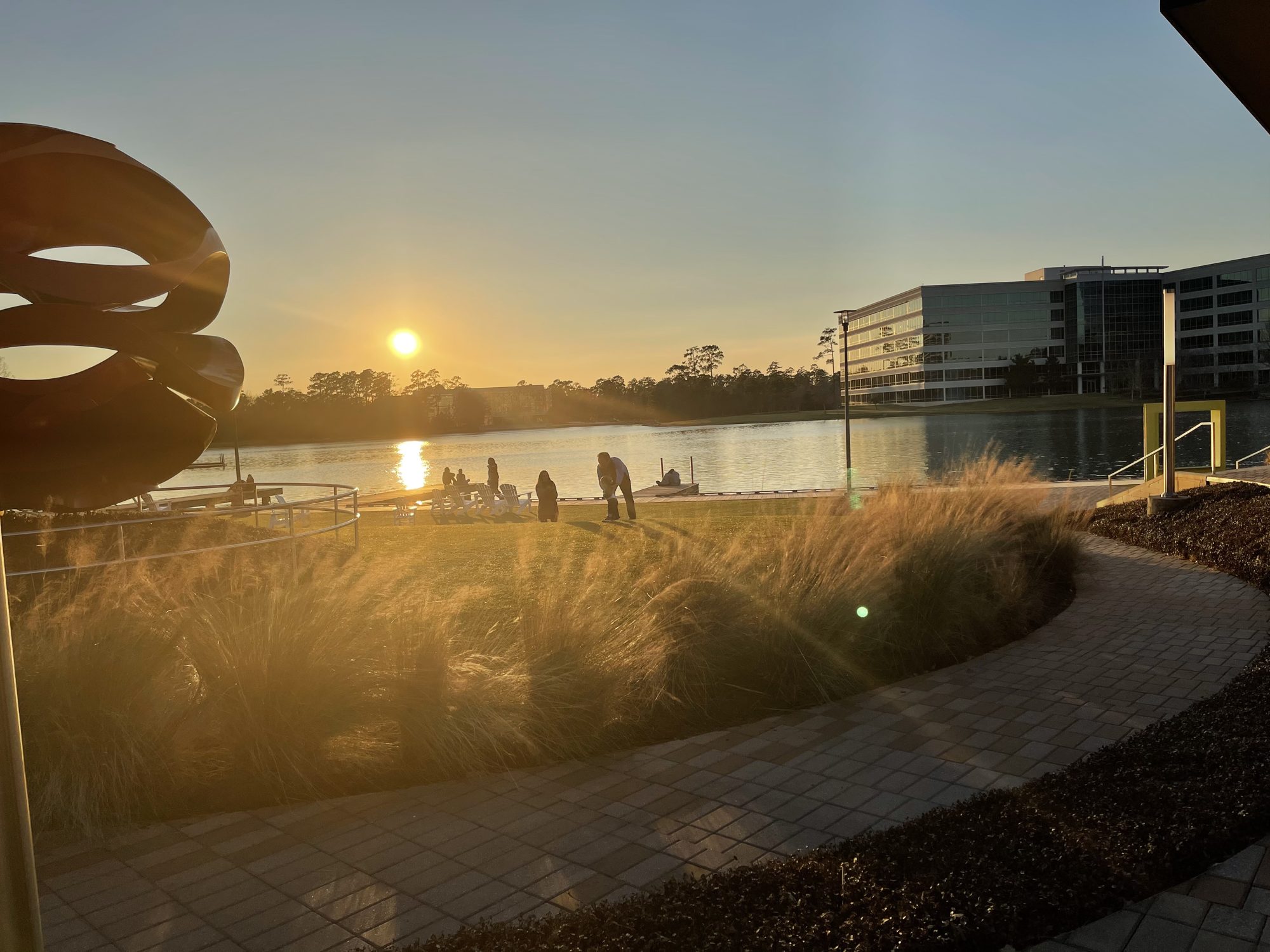Sunset over Lake Woodlands at Hughes Landing in The Woodlands Texas