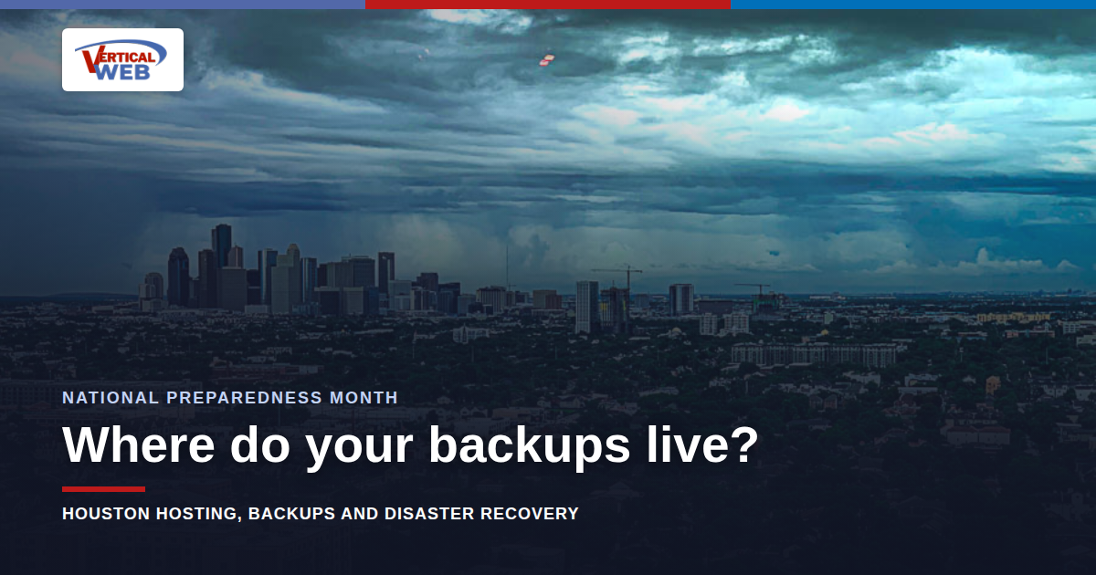 A storm moving over the downtown Houston skyline, illustrating website backup and disaster recovery planning.
