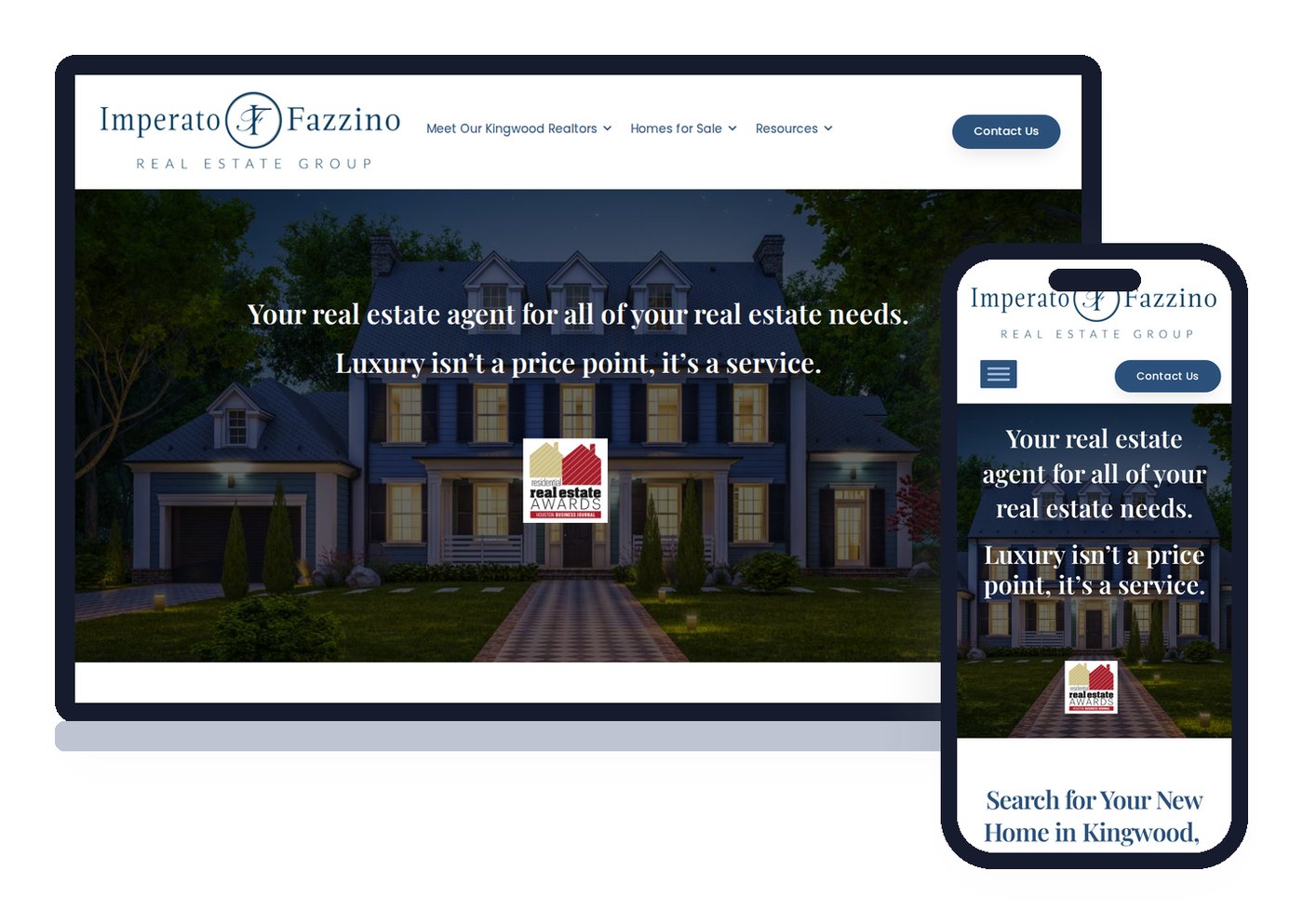 The Imperato Fazzino Real Estate Group website on a laptop and a phone, with the layout rearranged for each screen size