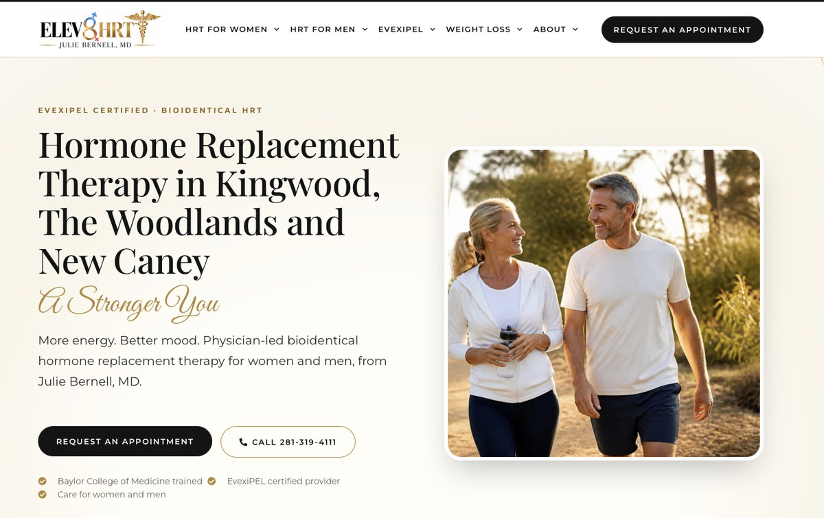 elev8HRT hormone replacement therapy website homepage, web design and SEO by Vertical Web