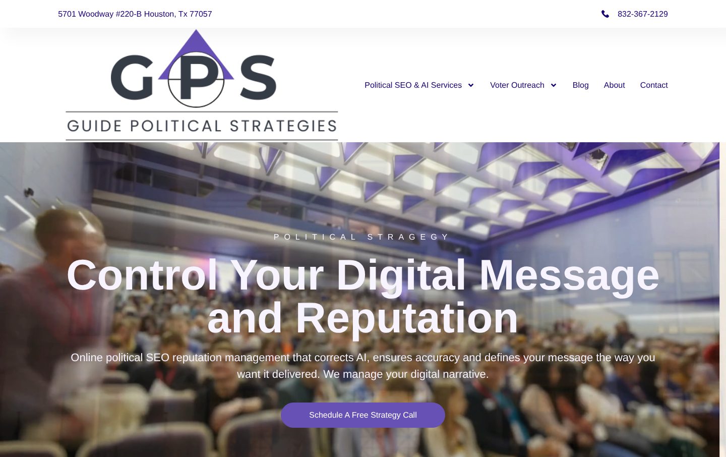 Talking Purple political SEO and voter outreach website home page, Guide Political Strategies, designed by Vertical Web